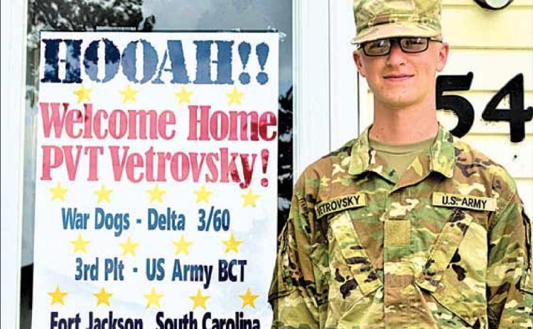 Kaleb Vetrovksy found a welcome home sign when he got to mom and dad’s. Ray Kappel/Republican