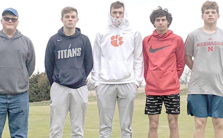 Members of the 2021 HTRS/Pawnee City Golf Team are from left: Keegan Vetrovksy, Hunter Frey, Jacob Joy, Nic Knudson, and Andrew Stalder.