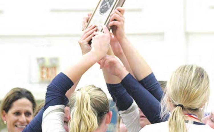 The HTRS girls receive their Class B 2nd place plaque. Paula Jasa/Republican