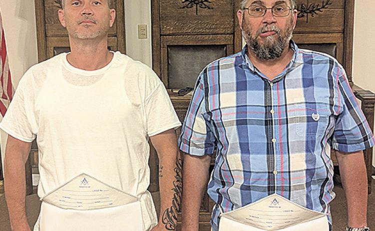 On Saturday, July 12, Pawnee Lodge #23 initiated two new members. Donnie Fisher and Russell Weeks were initiated as Entered Apprentice Masons, the first of three degrees in becoming a Mason. Both Donnie and Russell and their families live in Pawnee City and are active in the community. We are happy to welcome them into our Fraternity.
