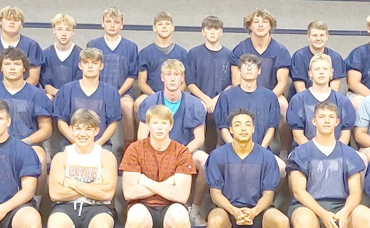 Members of the 2023 HTRS football team are front, from left: Clayton Howe, Dayton Eppens, Alex Koziol, Colt McClarnen, JJ McQueen, Alex Jurek, Matheus Nunes Valloto, Marco Hernandez. Second row: Hunter Bohling, Brennen Vaughan, Brogan Dunlap, Kiffen Hunzeker, Jon Koch, Emmett Glathar. Back row: Reed Shupp, Axton Wamsley, Darius Bohling, Kameon Dettmann, Colt Leech, Drayven Lamb, Kaleb Keeton, Jake Davis. Not pictured: Levi Koch.